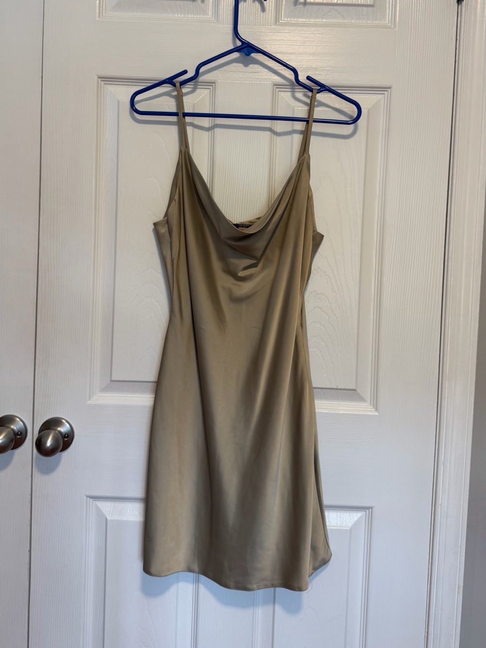 Nasty Gal Satin Cowl Neck Slip Dress - Taupe/Golden Color
